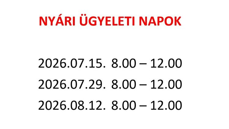 NYÁRI ÜGYELETI NAPOK
