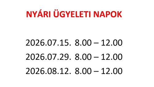 NYÁRI ÜGYELETI NAPOK
